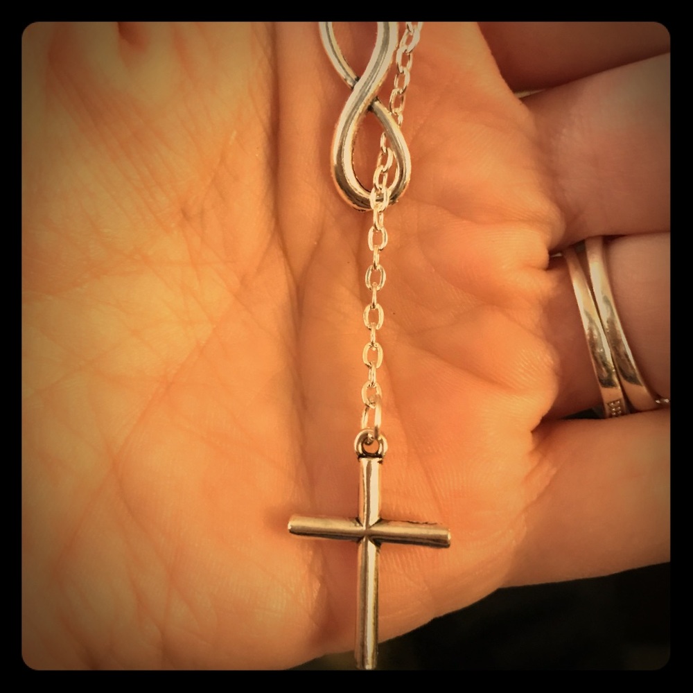 Silver Plated Infinity Cross Necklace - Picture 2 of 4